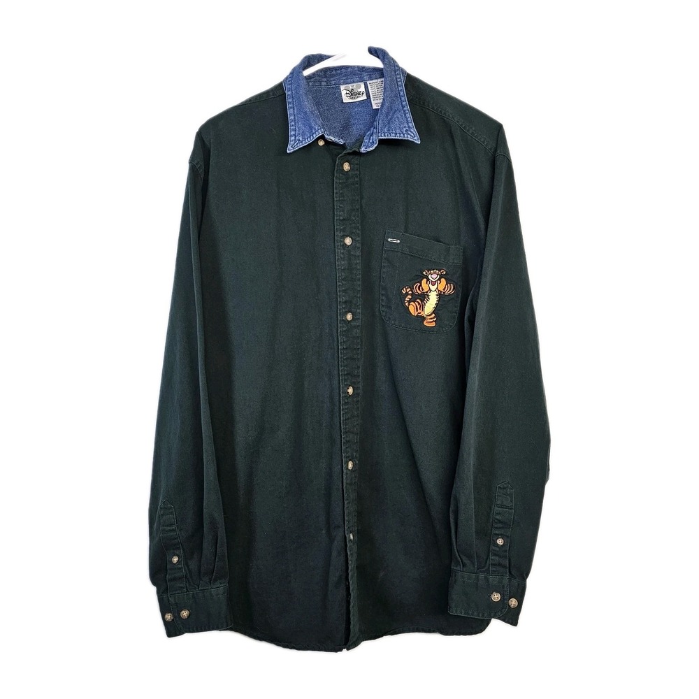 Vintage Disney Catalog Shirt Mens Med Tigger Green Denim Collar Button Up Pocket